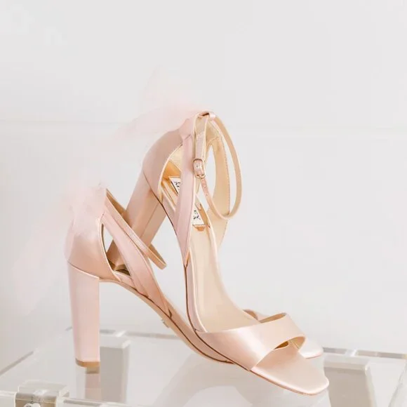 Badgley Mischka Kim Blush Pink Satin Heels 9 Women's Tulle Bow BHLDN